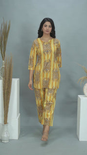 Yellow Tiger  Printed Cotton Kurta With Pant