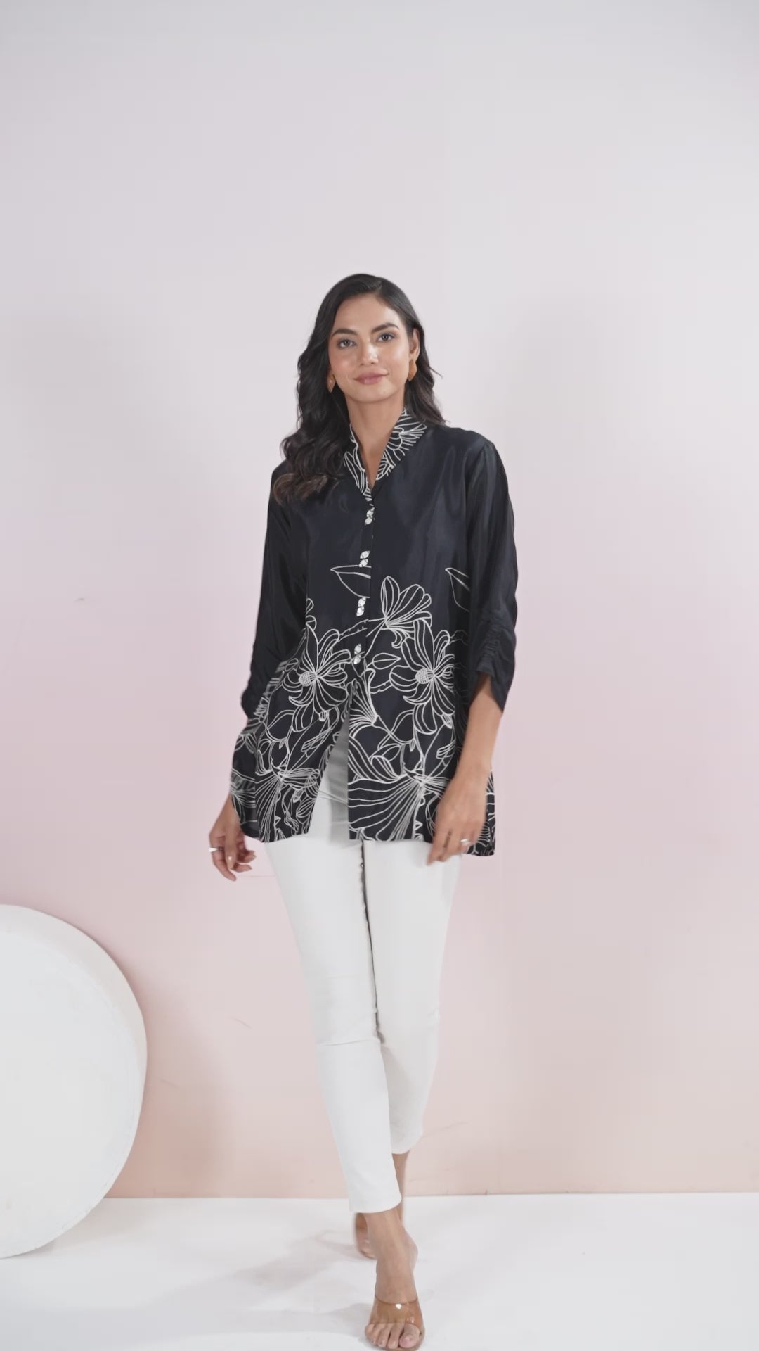 Black Cat Floral Printed Russian Silk Tunic