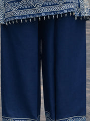 Indigo Panel Printed & Floral Embroidered Viscose Kurta Set