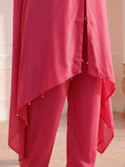 Hot Pink Floral Bead Embroidery Kaftan Co-ord Set in Crepe