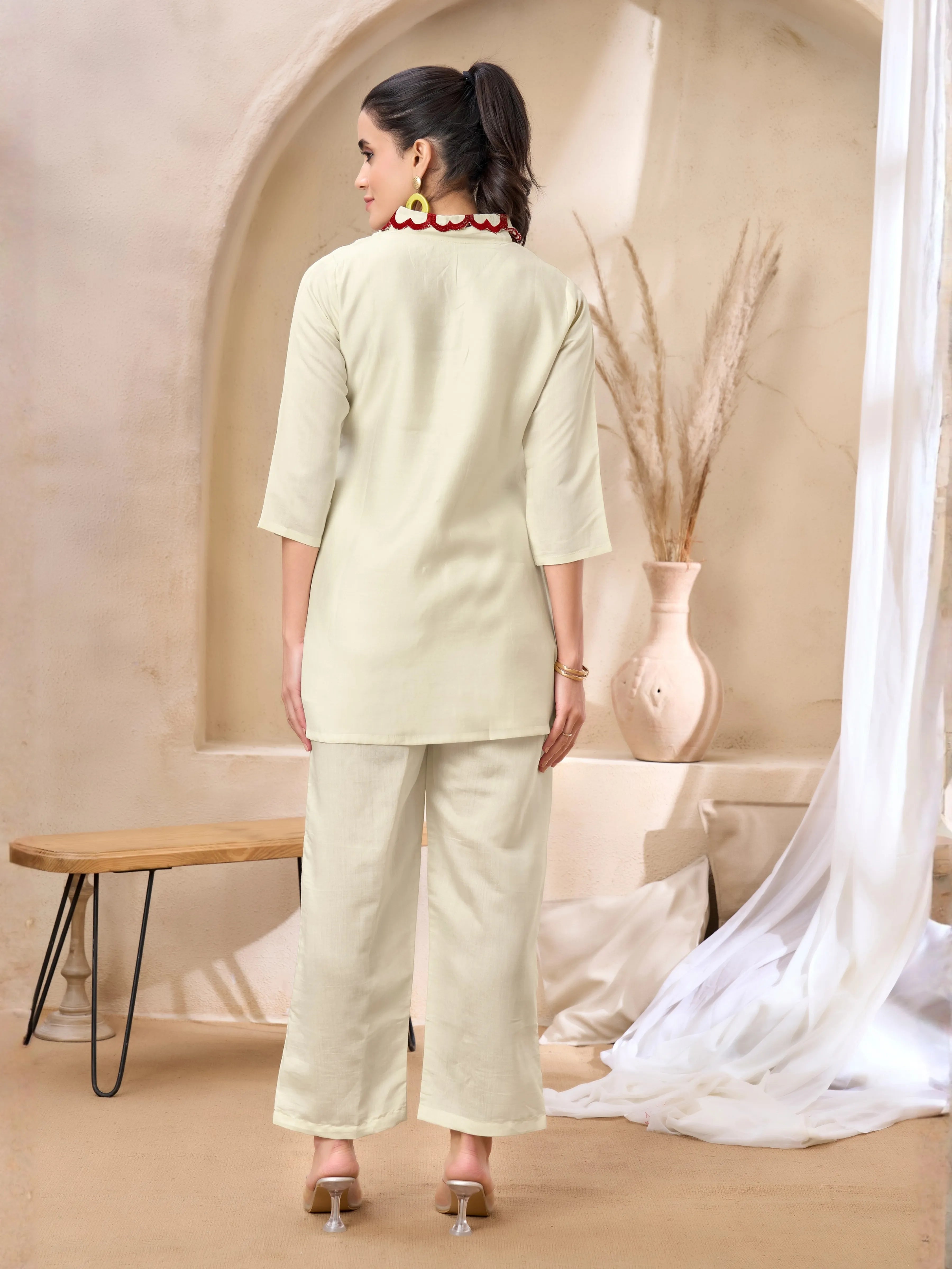 Pastel Base Embroidered Kurti Co-Ord Set