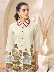 Pastel Base Embroidered Kurti Co-Ord Set