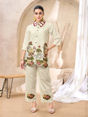 Pastel Base Embroidered Kurti Co-Ord Set