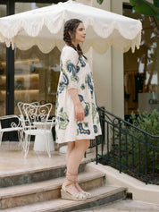 Ivory Embroidered Mini Dress in Cotton