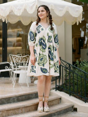 Ivory Embroidered Mini Dress in Cotton