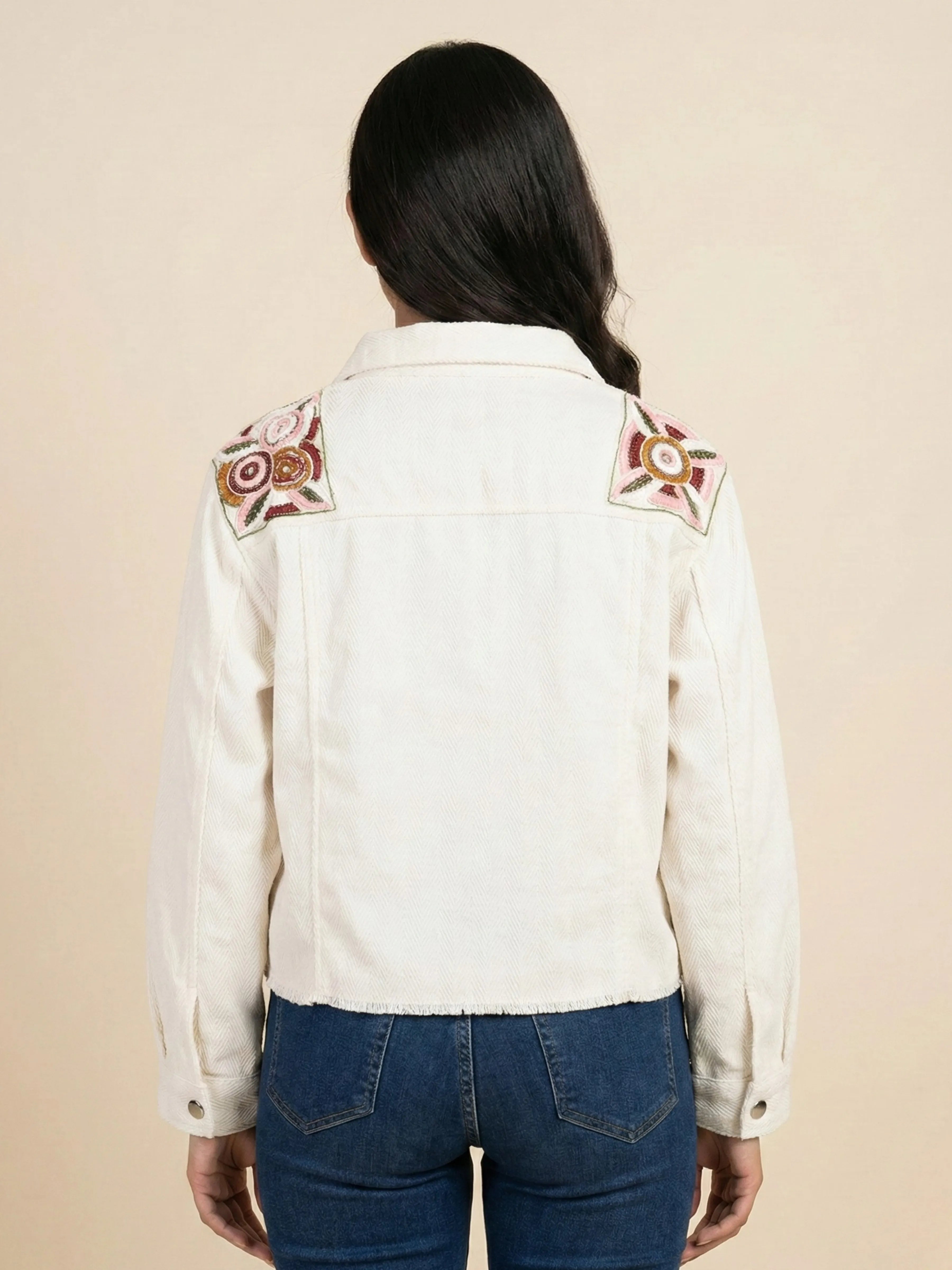 White Embroidered Jacket  Set