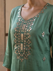Sage Green Kurta Set with Farsi-Bottom Pants in Crepe