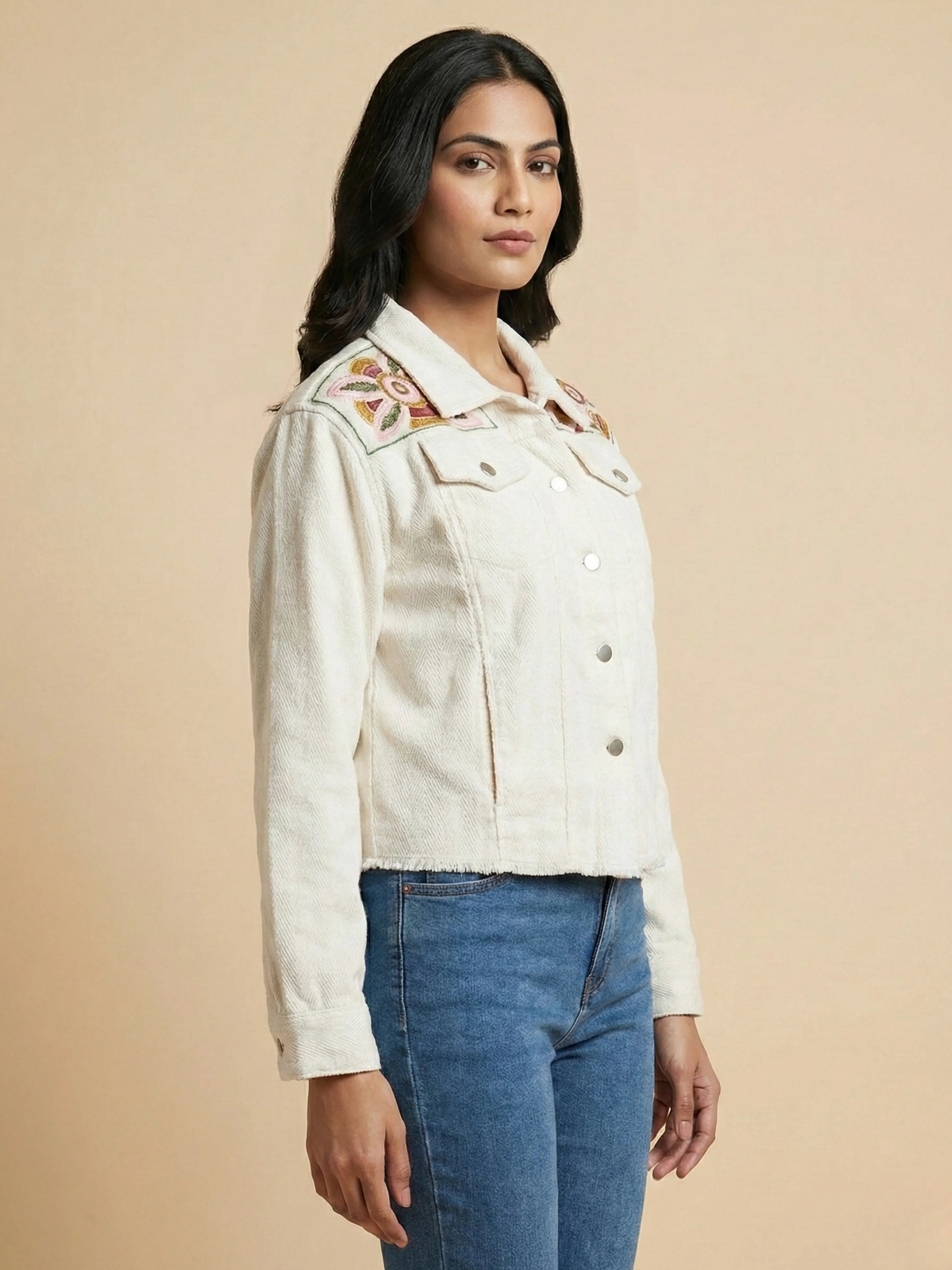 White Embroidered Jacket  Set