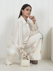 Embroidered Wide Leg Trouser Co-Ord Set With Belt