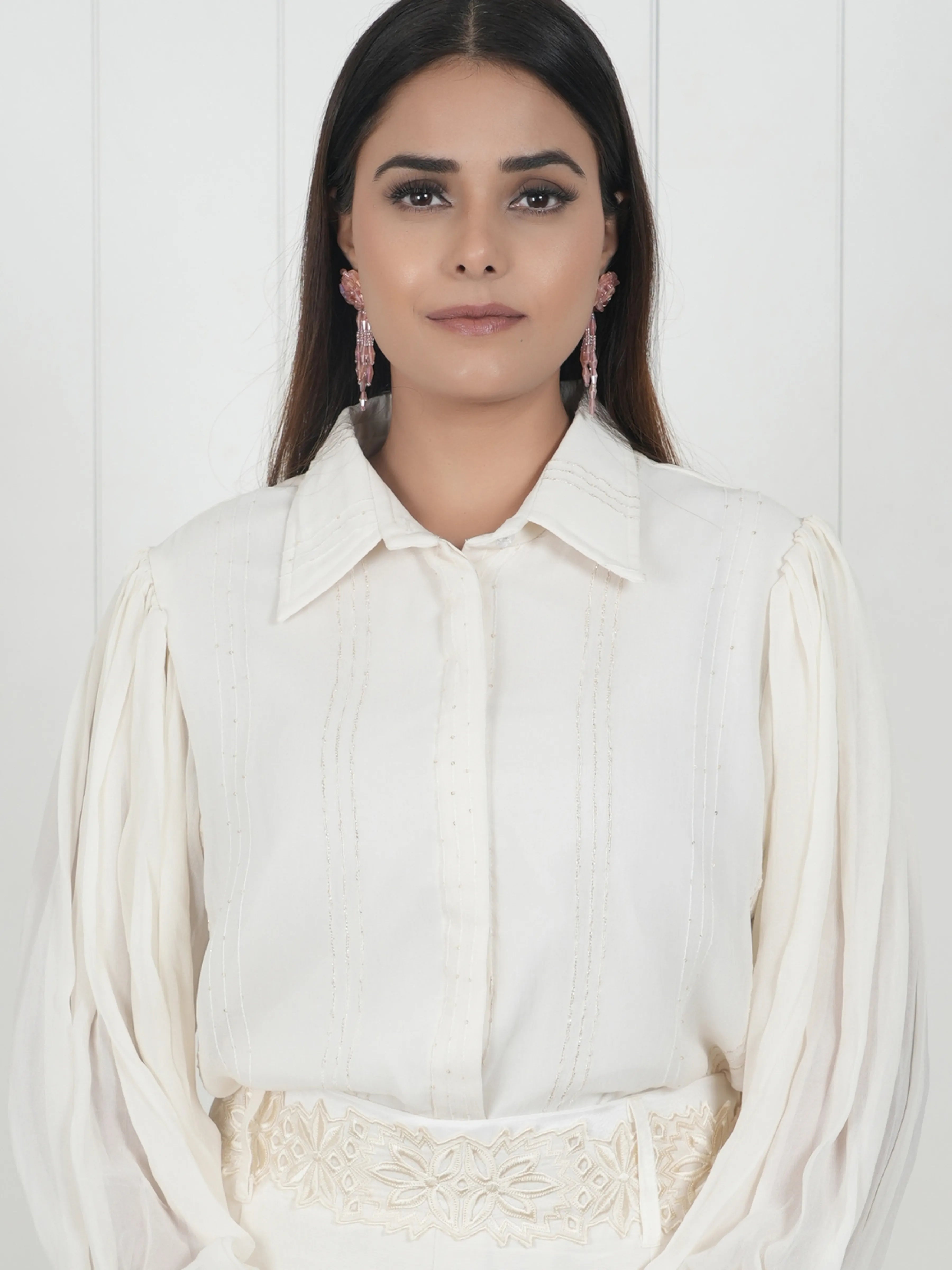 Embroidered Wide Leg Trouser Co-Ord Set With Belt