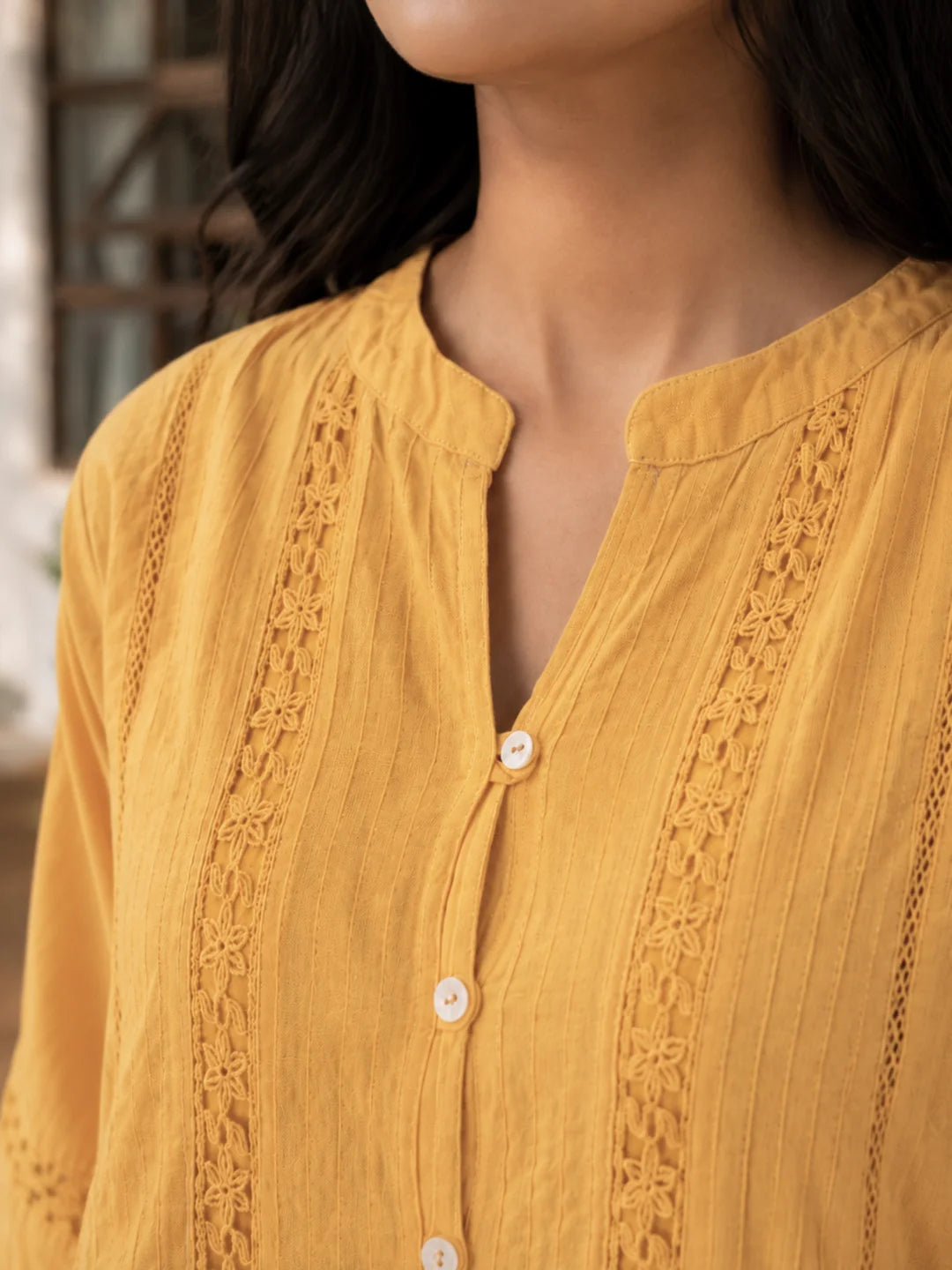 Light Yellow Embroidered Cotton Co-Ord Set