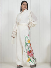 Embroidered Wide Leg Trouser Co-Ord Set With Belt