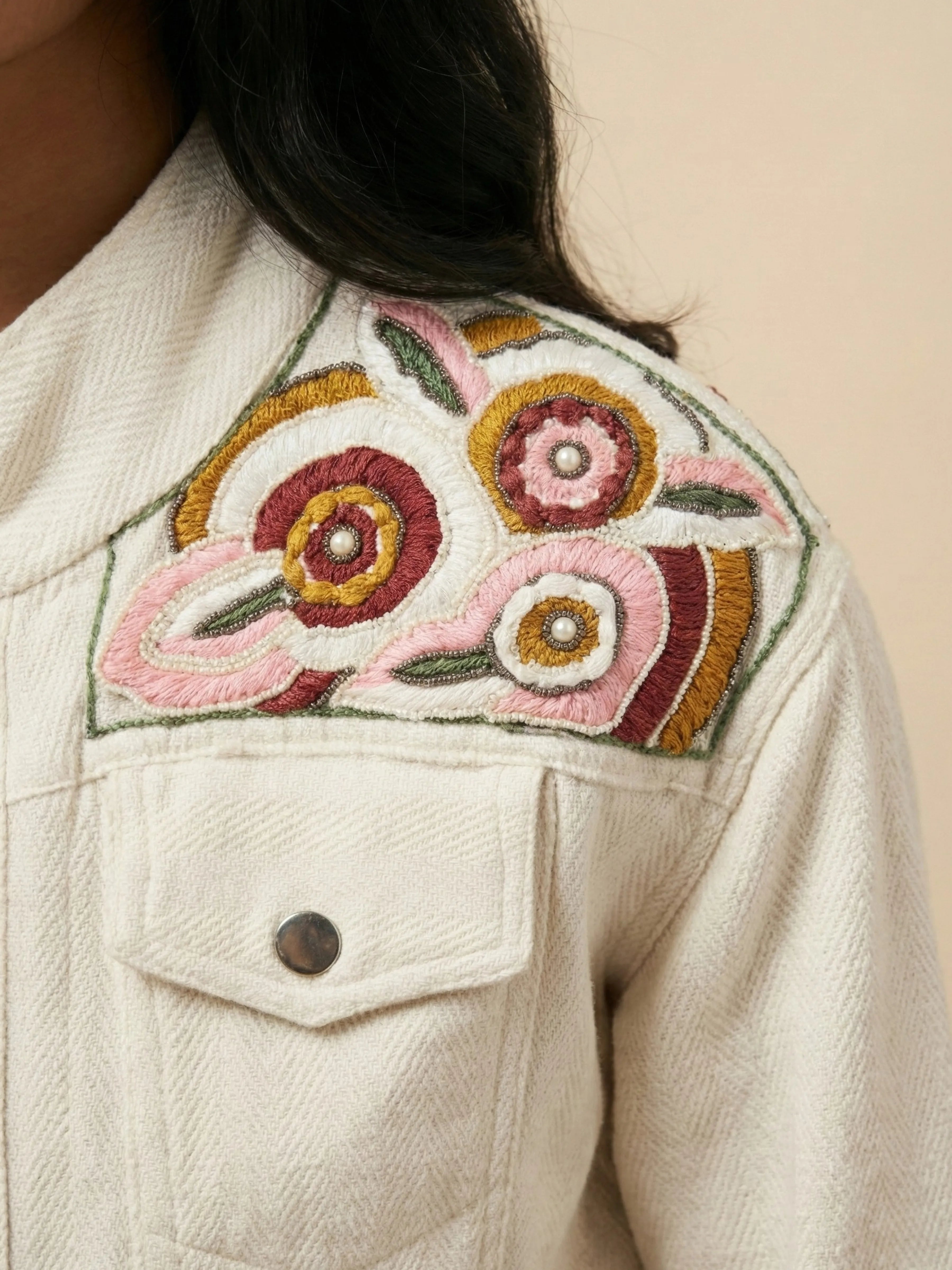 White Embroidered Jacket  Set