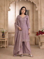 Dusty Mauve Shimmer 3-Piece Kurta Set with Sequin Detailing in Crushed Tissue