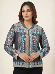 Multicolored Embroidered Cotton Bomber Jacket
