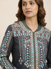 Multicolored Embroidered Cotton Bomber Jacket