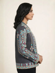 Multicolored Embroidered Cotton Bomber Jacket
