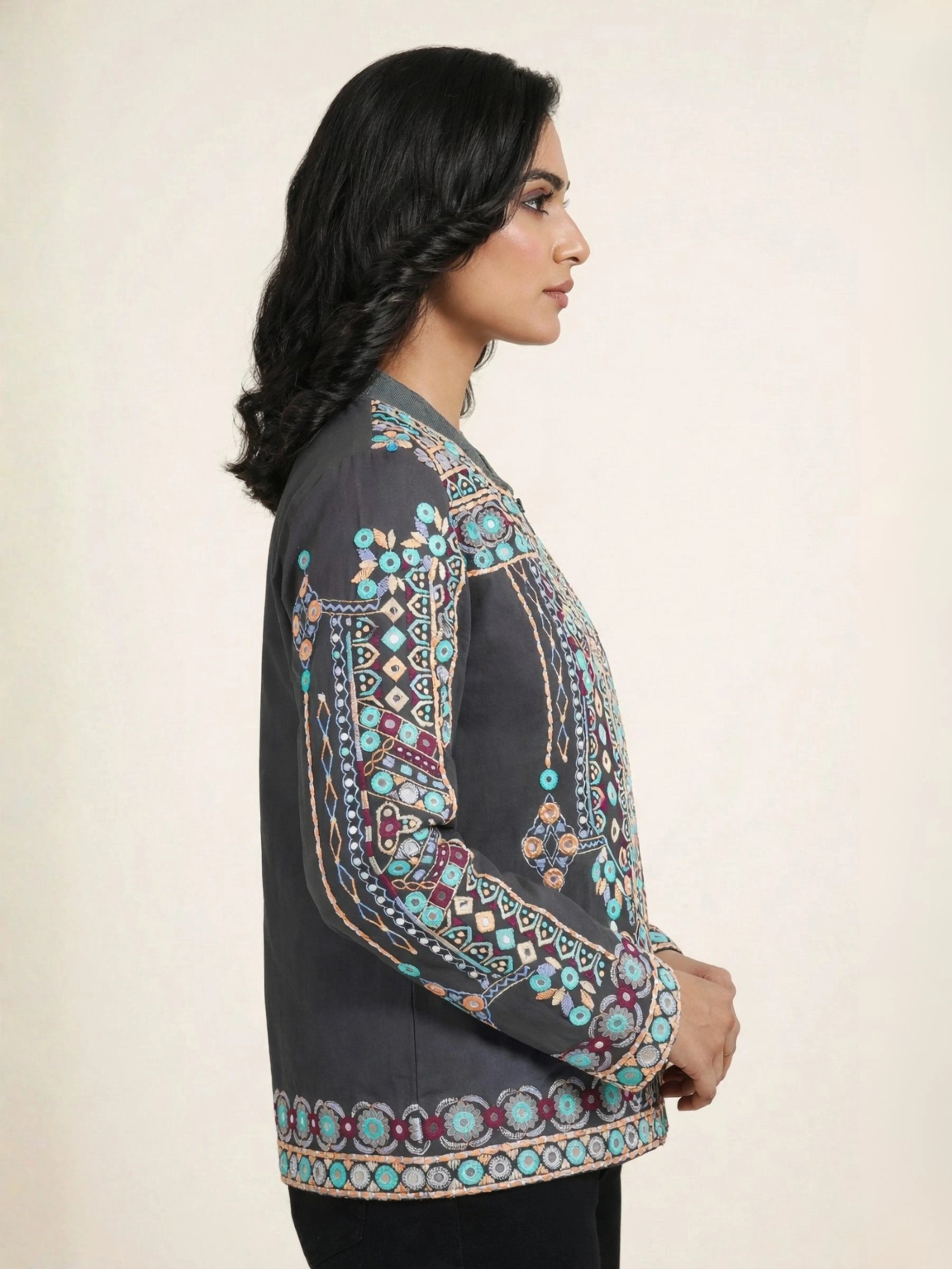 Multicolored Embroidered Cotton Bomber Jacket