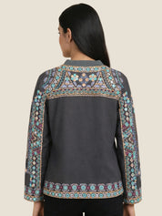 Multicolored Embroidered Cotton Bomber Jacket