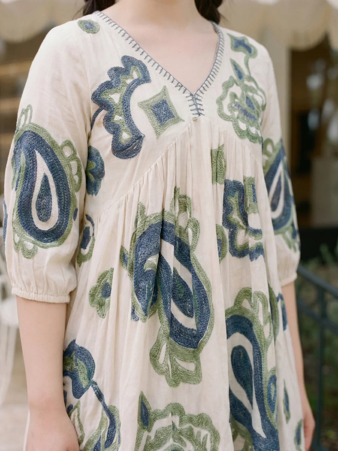 Ivory Embroidered Mini Dress in Cotton