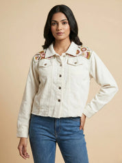 White Embroidered Jacket  Set